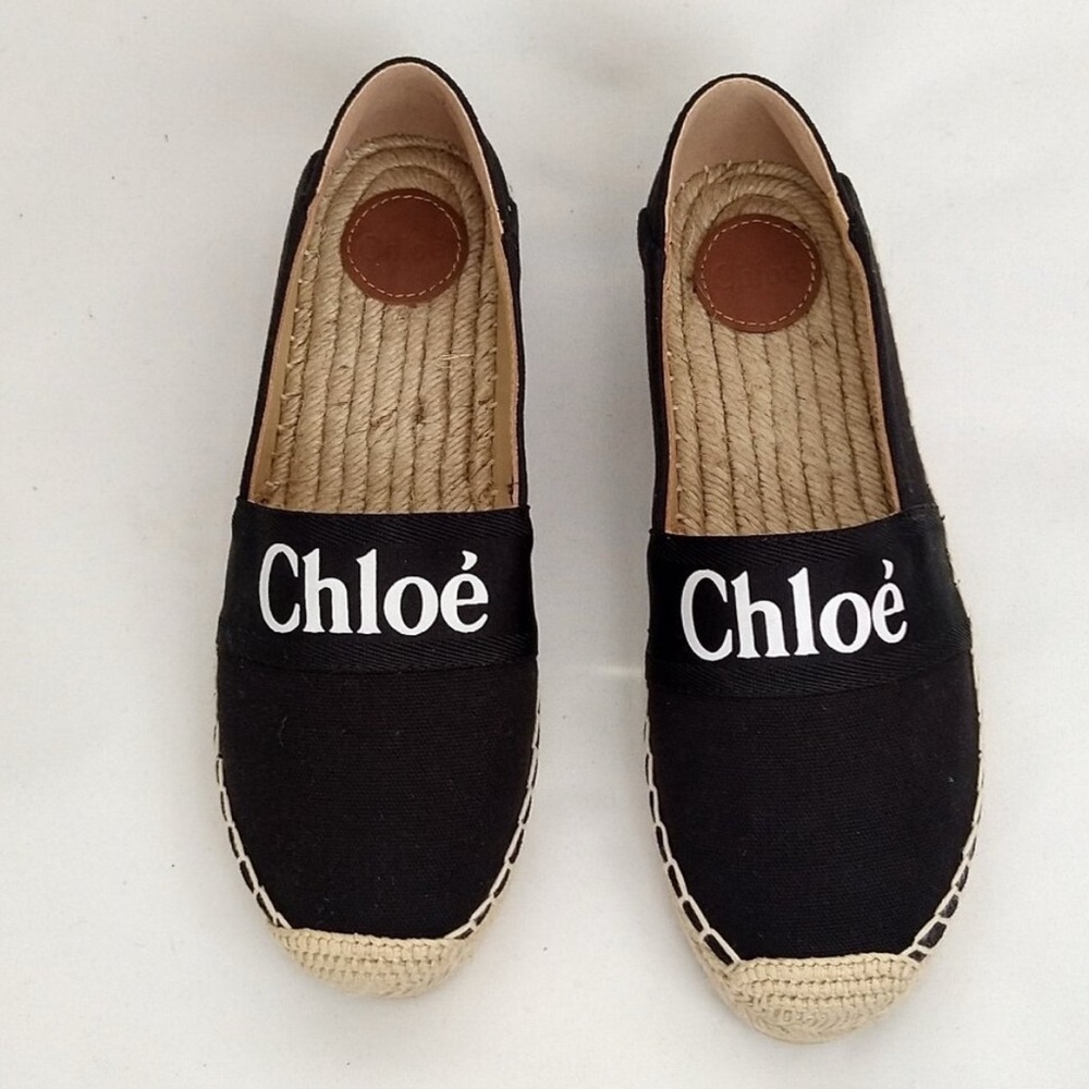 Chloé Black Canvas Espadrilles with Natural Rope Trim